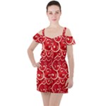 Patterns, Corazones, Texture, Red, Ruffle Cut Out Chiffon Playsuit