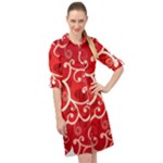 Patterns, Corazones, Texture, Red, Long Sleeve Mini Shirt Dress