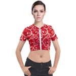 Patterns, Corazones, Texture, Red, Short Sleeve Cropped Jacket