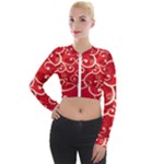 Patterns, Corazones, Texture, Red, Long Sleeve Cropped Velvet Jacket