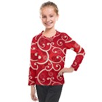 Patterns, Corazones, Texture, Red, Kids  Long Mesh T-Shirt