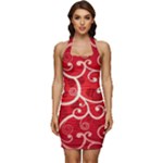 Patterns, Corazones, Texture, Red, Sleeveless Wide Square Neckline Ruched Bodycon Dress