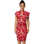 Patterns, Corazones, Texture, Red, Vintage Frill Sleeve V-Neck Bodycon Dress