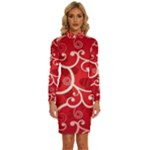 Patterns, Corazones, Texture, Red, Long Sleeve Shirt Collar Bodycon Dress
