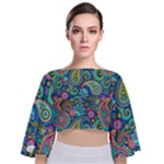 Patterns, Green Background, Texture Tie Back Butterfly Sleeve Chiffon Top