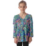 Patterns, Green Background, Texture Kids  V Neck Casual Top