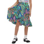 Patterns, Green Background, Texture Kids  Ruffle Flared Wrap Midi Skirt