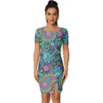 Patterns, Green Background, Texture Fitted Knot Split End Bodycon Dress