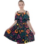 Random, Abstract, Forma, Cube, Triangle, Creative Cut Out Shoulders Chiffon Dress