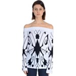 Black Silhouette Artistic Hand Draw Symbol Wb Off Shoulder Long Sleeve Top