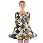 Pattern Tile Squares Triangles Seamless Geometry Long Sleeve Skater Dress