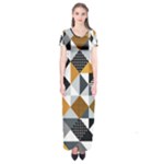 Pattern Tile Squares Triangles Seamless Geometry Short Sleeve Maxi Dress