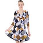 Pattern Tile Squares Triangles Seamless Geometry Quarter Sleeve Front Wrap Dress