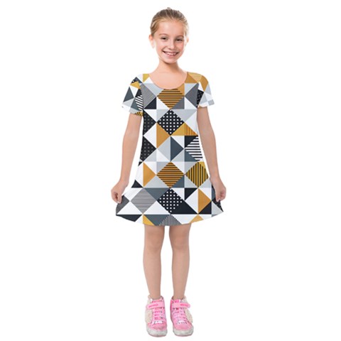 Pattern Tile Squares Triangles Seamless Geometry Kids  Short Sleeve Velvet Dress from UrbanLoad.com