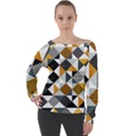 Pattern Tile Squares Triangles Seamless Geometry Off Shoulder Long Sleeve Velour Top
