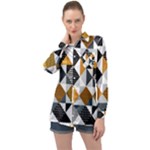 Pattern Tile Squares Triangles Seamless Geometry Long Sleeve Satin Shirt