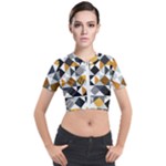 Pattern Tile Squares Triangles Seamless Geometry Short Sleeve Cropped Jacket