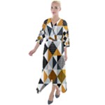 Pattern Tile Squares Triangles Seamless Geometry Quarter Sleeve Wrap Front Maxi Dress