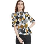 Pattern Tile Squares Triangles Seamless Geometry Frill Neck Blouse
