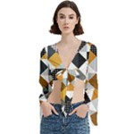 Pattern Tile Squares Triangles Seamless Geometry Trumpet Sleeve Cropped Top