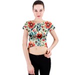 Flowers Flora Floral Background Pattern Nature Seamless Bloom Background Wallpaper Spring Crew Neck Crop Top