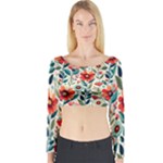 Flowers Flora Floral Background Pattern Nature Seamless Bloom Background Wallpaper Spring Long Sleeve Crop Top