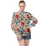 Flowers Flora Floral Background Pattern Nature Seamless Bloom Background Wallpaper Spring High Neck Long Sleeve Chiffon Top