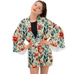 Flowers Flora Floral Background Pattern Nature Seamless Bloom Background Wallpaper Spring Long Sleeve Kimono