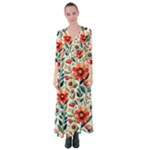 Flowers Flora Floral Background Pattern Nature Seamless Bloom Background Wallpaper Spring Button Up Maxi Dress