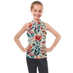 Flowers Flora Floral Background Pattern Nature Seamless Bloom Background Wallpaper Spring Kids  Sleeveless Polo T-Shirt