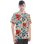 Flowers Flora Floral Background Pattern Nature Seamless Bloom Background Wallpaper Spring Men s Polo T-Shirt