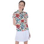 Flowers Flora Floral Background Pattern Nature Seamless Bloom Background Wallpaper Spring Women s Polo T-Shirt