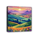 Field Valley Nature Meadows Flowers Dawn Landscape Mini Canvas 4  x 4  (Stretched)