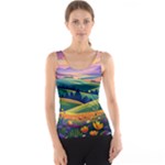 Field Valley Nature Meadows Flowers Dawn Landscape Women s Basic Tank Top