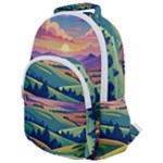 Field Valley Nature Meadows Flowers Dawn Landscape Rounded Multi Pocket Backpack