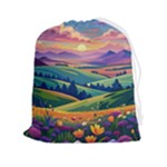 Field Valley Nature Meadows Flowers Dawn Landscape Drawstring Pouch (2XL)