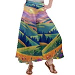 Field Valley Nature Meadows Flowers Dawn Landscape Women s Satin Palazzo Pants