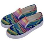Field Valley Nature Meadows Flowers Dawn Landscape Kids  Canvas Slip Ons