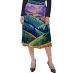 Field Valley Nature Meadows Flowers Dawn Landscape Classic Velour Midi Skirt 