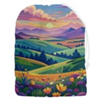 Field Valley Nature Meadows Flowers Dawn Landscape Drawstring Pouch (3XL)