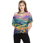 Field Valley Nature Meadows Flowers Dawn Landscape One Shoulder Cut Out T-Shirt