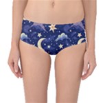 Night Moon Seamless Background Stars Sky Clouds Texture Pattern Mid-Waist Bikini Bottoms