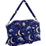 Night Moon Seamless Background Stars Sky Clouds Texture Pattern Canvas Crossbody Bag