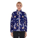 Night Moon Seamless Background Stars Sky Clouds Texture Pattern Women s Bomber Jacket