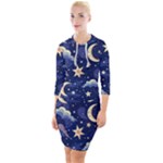 Night Moon Seamless Background Stars Sky Clouds Texture Pattern Quarter Sleeve Hood Bodycon Dress