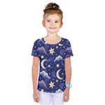Night Moon Seamless Background Stars Sky Clouds Texture Pattern Kids  One Piece T-Shirt