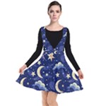 Night Moon Seamless Background Stars Sky Clouds Texture Pattern Plunge Pinafore Dress