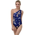 Night Moon Seamless Background Stars Sky Clouds Texture Pattern To One Side Swimsuit