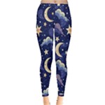 Night Moon Seamless Background Stars Sky Clouds Texture Pattern Inside Out Leggings