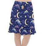 Night Moon Seamless Background Stars Sky Clouds Texture Pattern Fishtail Chiffon Skirt